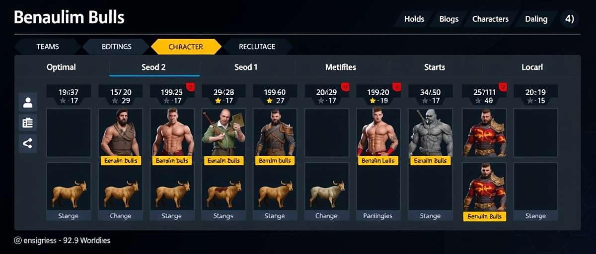 Benaulim Bulls Team Building Benaulim Bulls team selection screen showing optimal character combinations with regional synergies