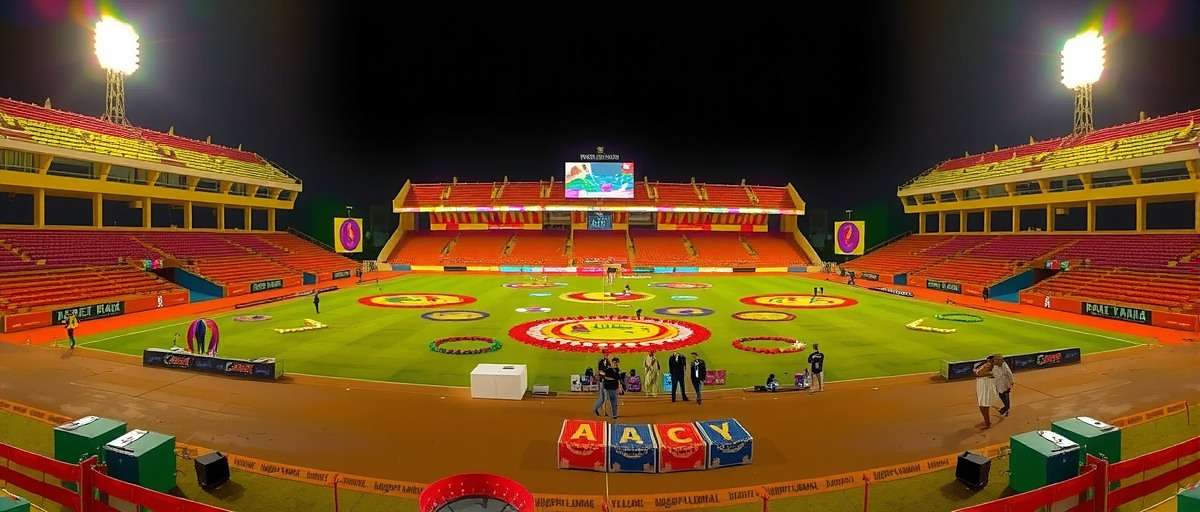 Benaulim Bulls Diwali Celebration Benaulim Bulls Diwali event showing stadium decorated with lights, rangoli and diya